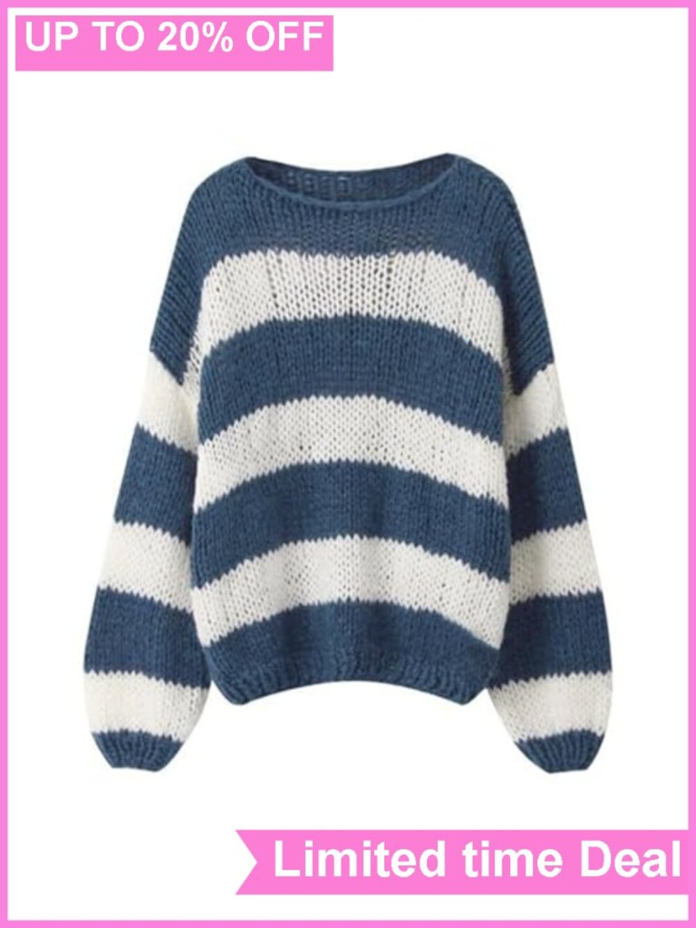 Oversized Color Block Striped Crewneck Sweater Long Sleeve Pullover